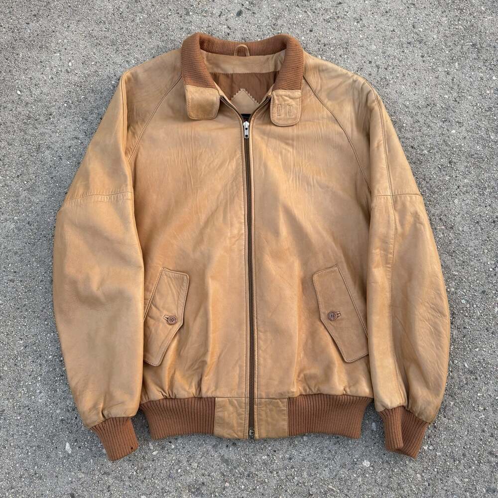 Vintage 80s Abercrombie & Fitch Plaid Lined Zip Up Bomber Leather Jacket Sz M